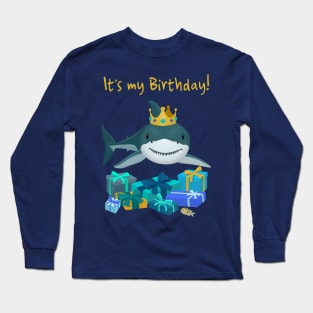 Birthday shark in a crown with presents Long Sleeve T-Shirt